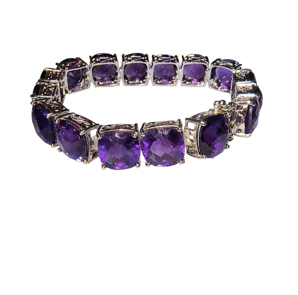 Chunky Sterling Silver Amethyst Tennis Bracelet
